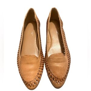 WESTIES Loafer Pointy Toe Tan Flats With Woven See Through Design Size 8 1/2